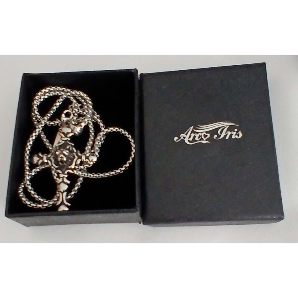STAINLESS STEEL biker lions head with Crystal Eyes Cross Necklace